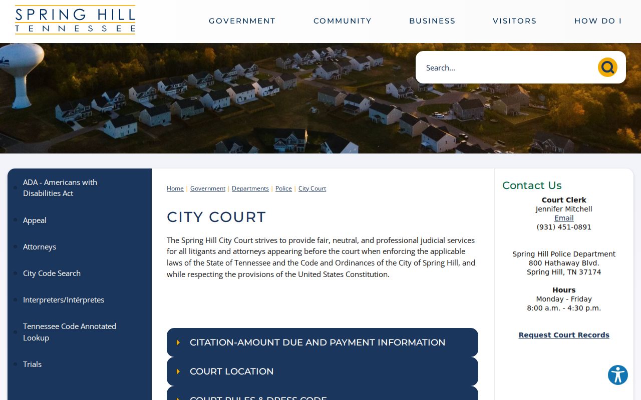 Spring Hill municipal court rules and clerk information