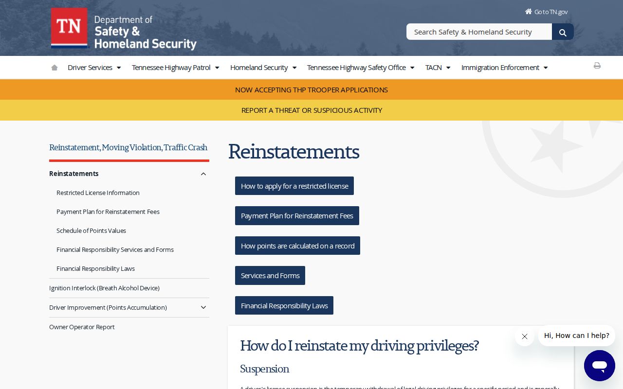 Williamson County traffic warrant and Tennessee local-court reinstatement steps