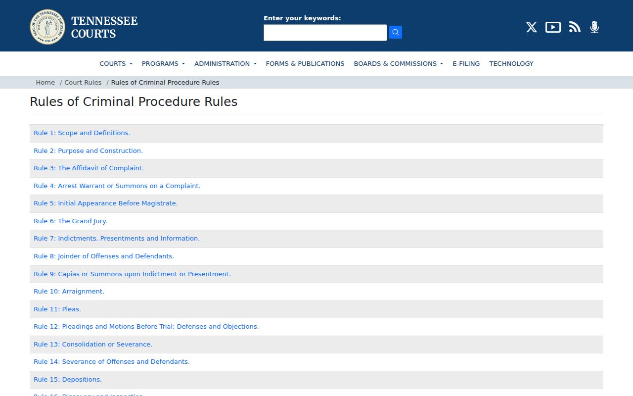 Williamson County arrest warrant process, Tennessee criminal rules index